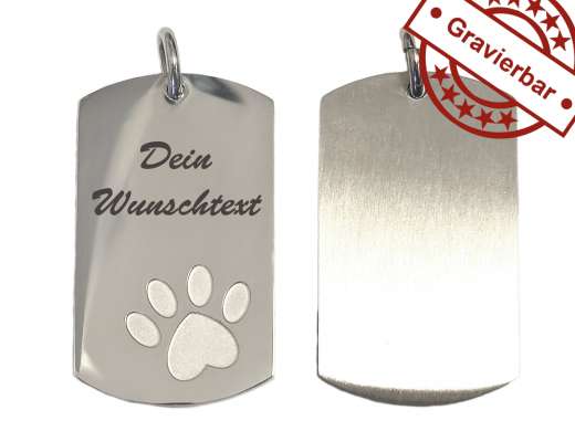 Anhänger Dog Tag Edelstahl silber mit Pfote