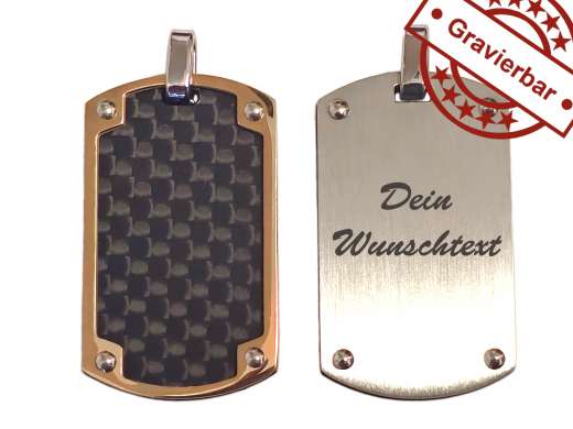 Anhänger Dog Tag Edelstahl silber / rosé mit Carbon inlay