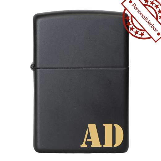 Benzinfeuerzeug mit Gravur • MONOGRAMM 01 • Zippo Schwarz matt