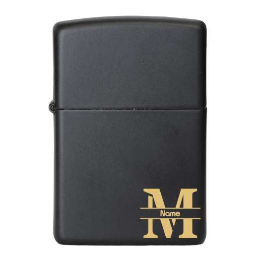 Benzinfeuerzeug mit Gravur • MONOGRAMM 02 • Zippo Schwarz matt