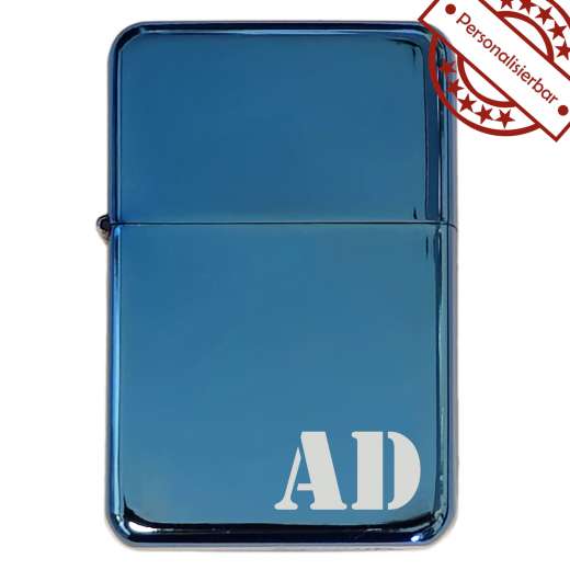 Benzinfeuerzeug mit Gravur • MONOGRAMM 01 • Champ Blau Metallic