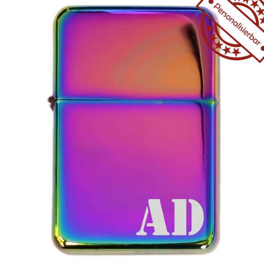 Benzinfeuerzeug mit Gravur • MONOGRAMM 01 • Champ Rainbow Metallic