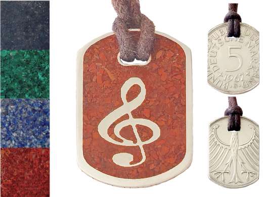 Anhänger Dog Tag 5 DM - Notenschlüssel - mit Inlay und Baumwollband