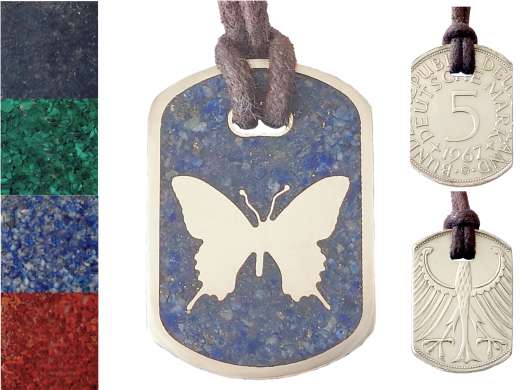 Anhänger Dog Tag 5 DM - Schmetterling - mit Inlay und Baumwollband