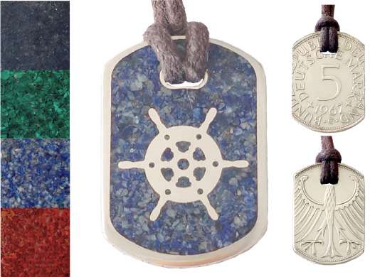 Anhänger Dog Tag 5 DM - Steuerrad - mit Inlay und Baumwollband