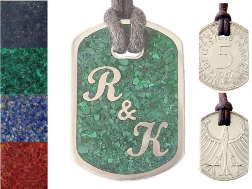 Anhänger Dog Tag 5 DM - Initialen - mit Inlay und Baumwollband