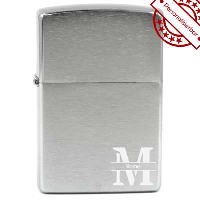 Benzinfeuerzeug mit Gravur • MONOGRAMM 02 • Zippo Silber gebürstet