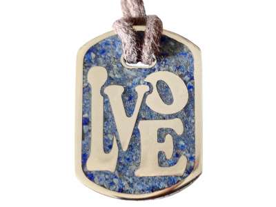 Anhänger Dog Tag 5 DM - LOVE - mit Inlay und Baumwollband