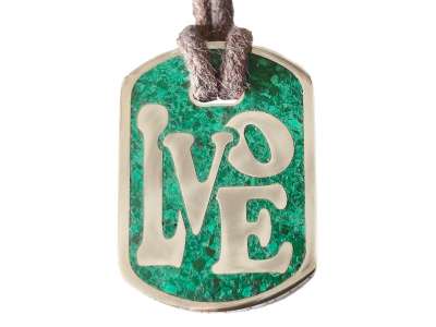 Anhänger Dog Tag 5 DM - LOVE - mit Inlay und Baumwollband